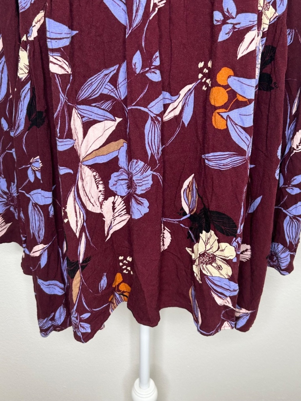 Free People Womens Maroon & Purple Floral V-Neck Smocked Long Sleeve Tunic Top L - Picture 4 of 10